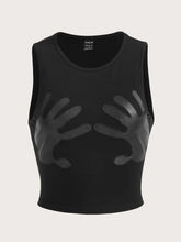 Patched Hands Pattern Crop Tank Top
